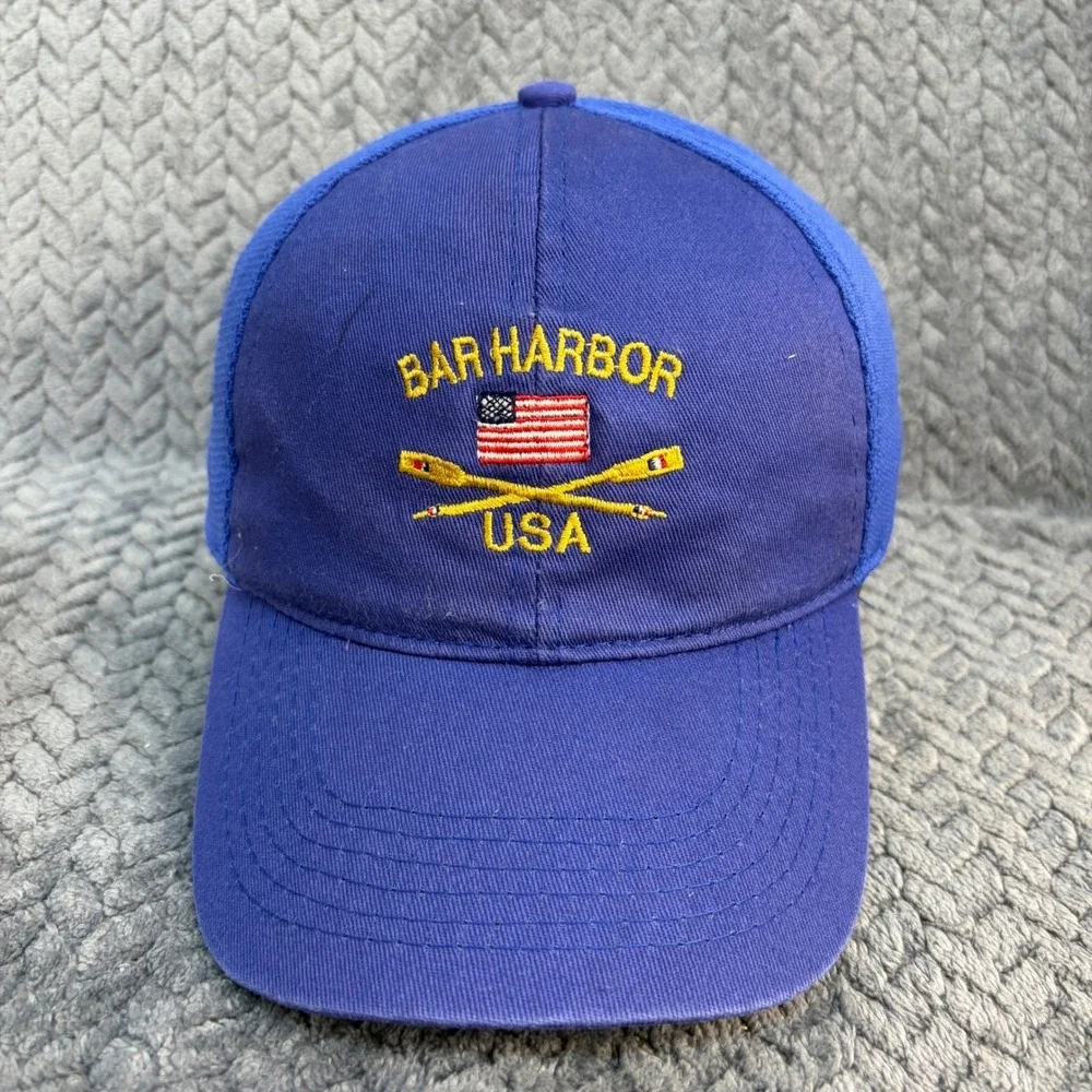 HitWear Bar Harbor USA Blue Mesh Back Souvenir Baseball Hat Oars Flag